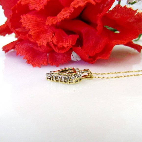 Diamond Heart Pendant Necklace Solid 10k Yellow Gold Genuine Natural Real - Picture 6 of 10